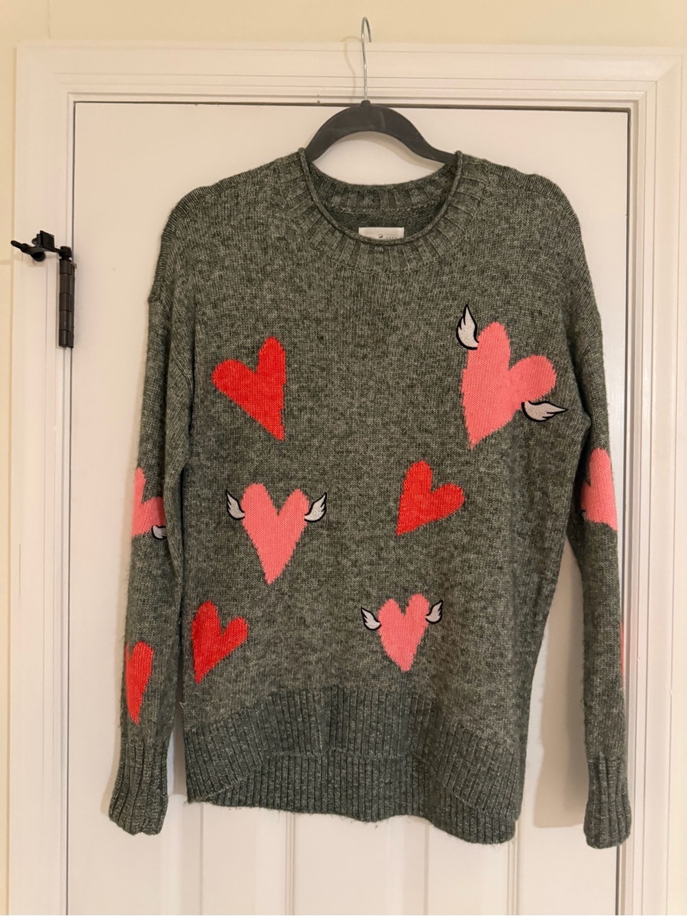 Lou & Grey Women’s Gray Heart-Print Crewneck Sweater - Pink & Red Hearts